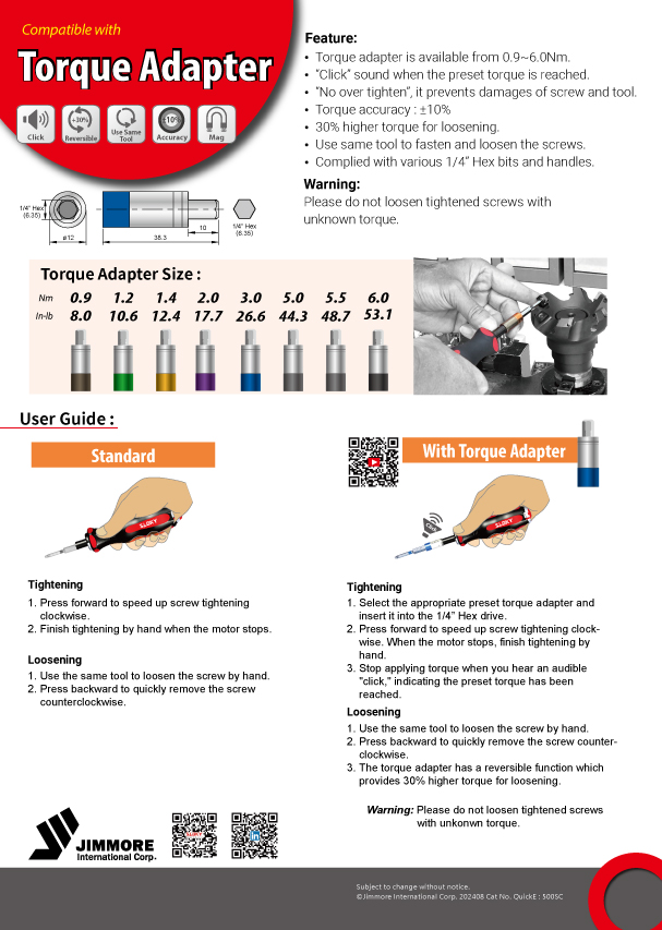 SLOKY QuickE electric screwdriver compatible with torque adapter