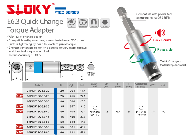 SLOKY E6.3 Quick Change Torque Adapter